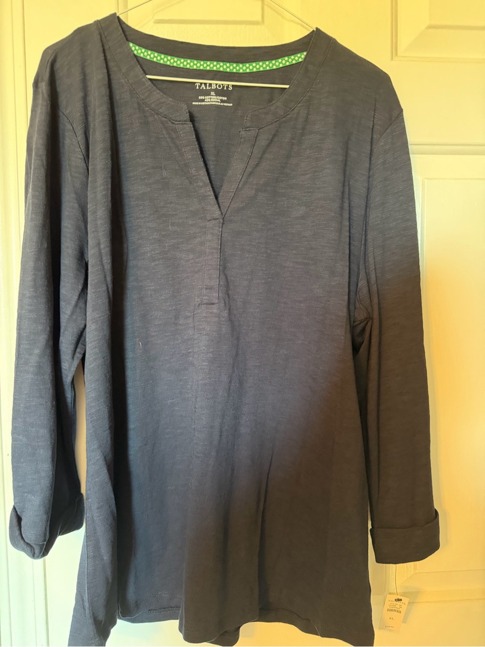 Talbots Dark Navy Long Sleeve Split-Neck Tunic
